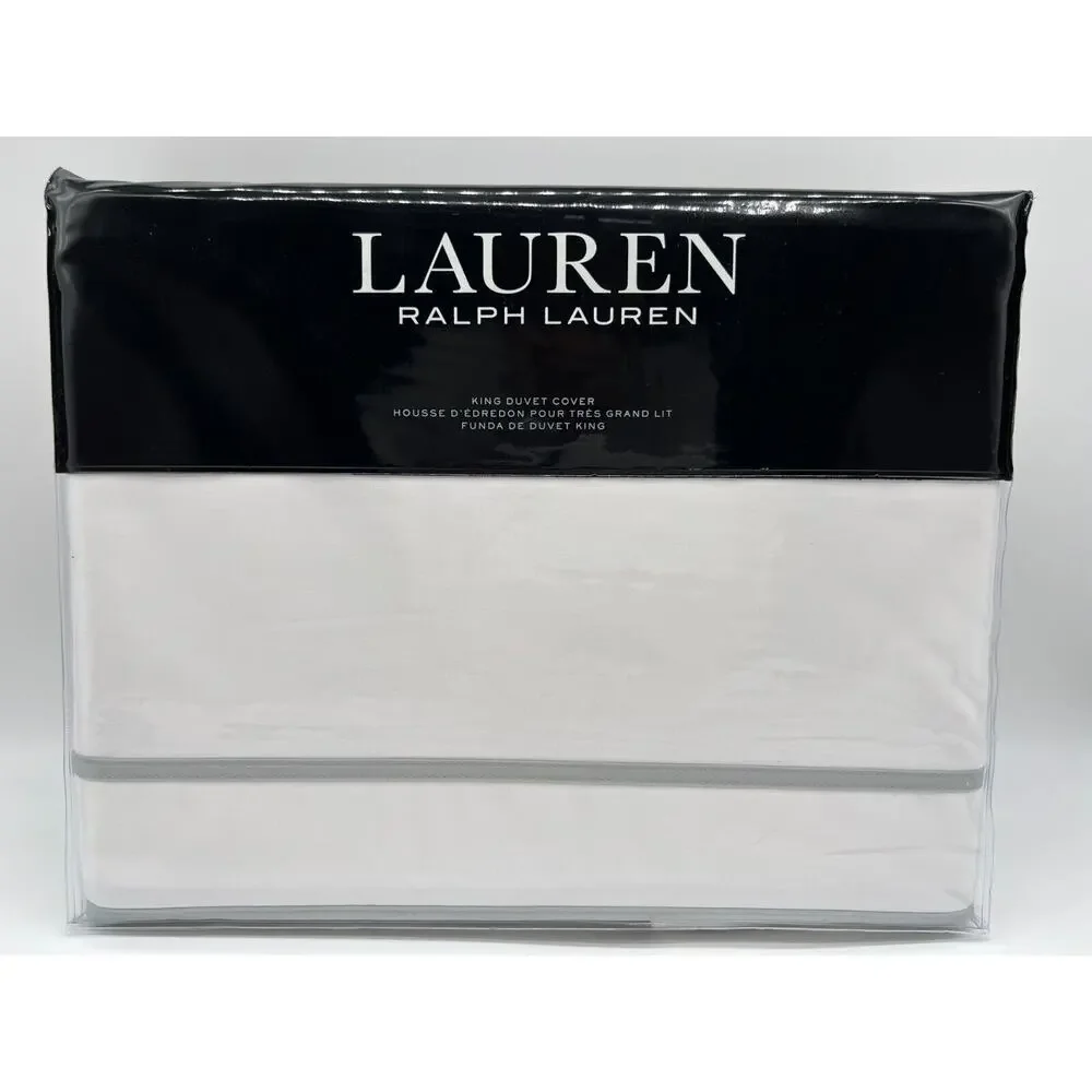 Ralph Lauren Spencer Border Satin Duvet Cover White/Sage 108 X 96 $420 NWT